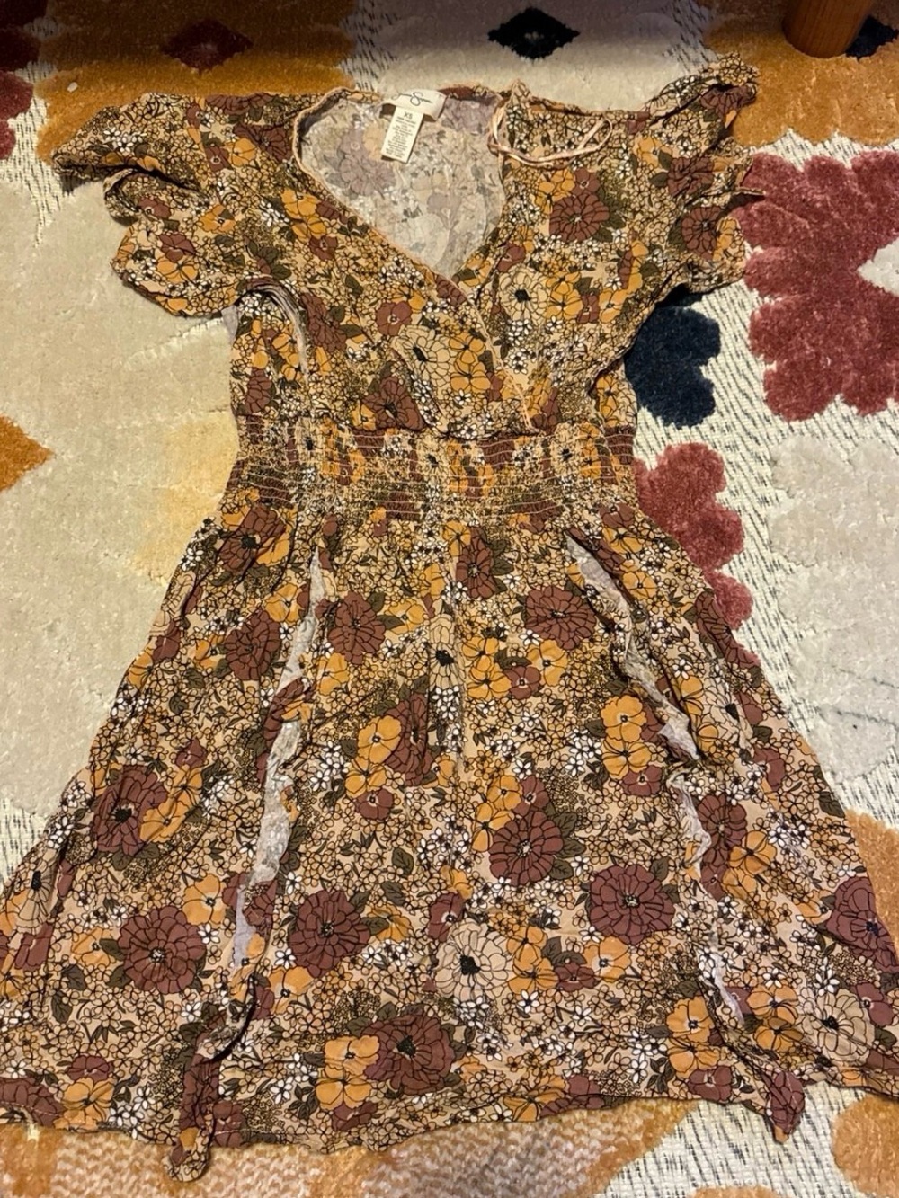 Jessica Simpson Mini Dress in Mustard and Brown Floral